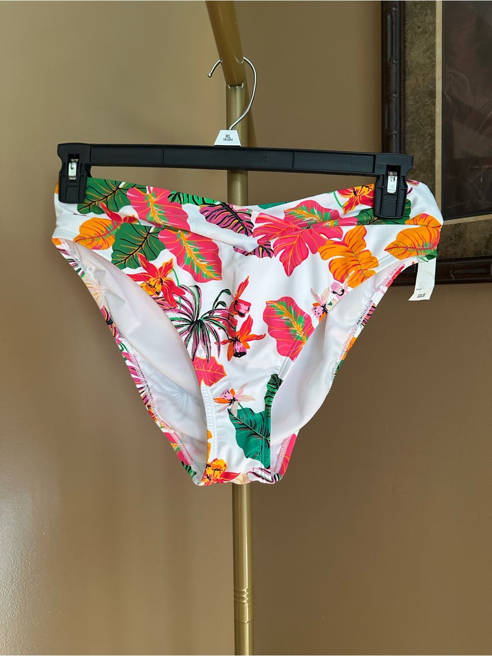 Bar III White Tropical Floral Bikini Bottoms with Pink & Green Accents